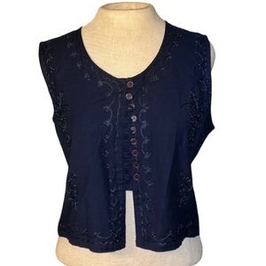 Geeta sleeveless top/vest button front navy blue, size small